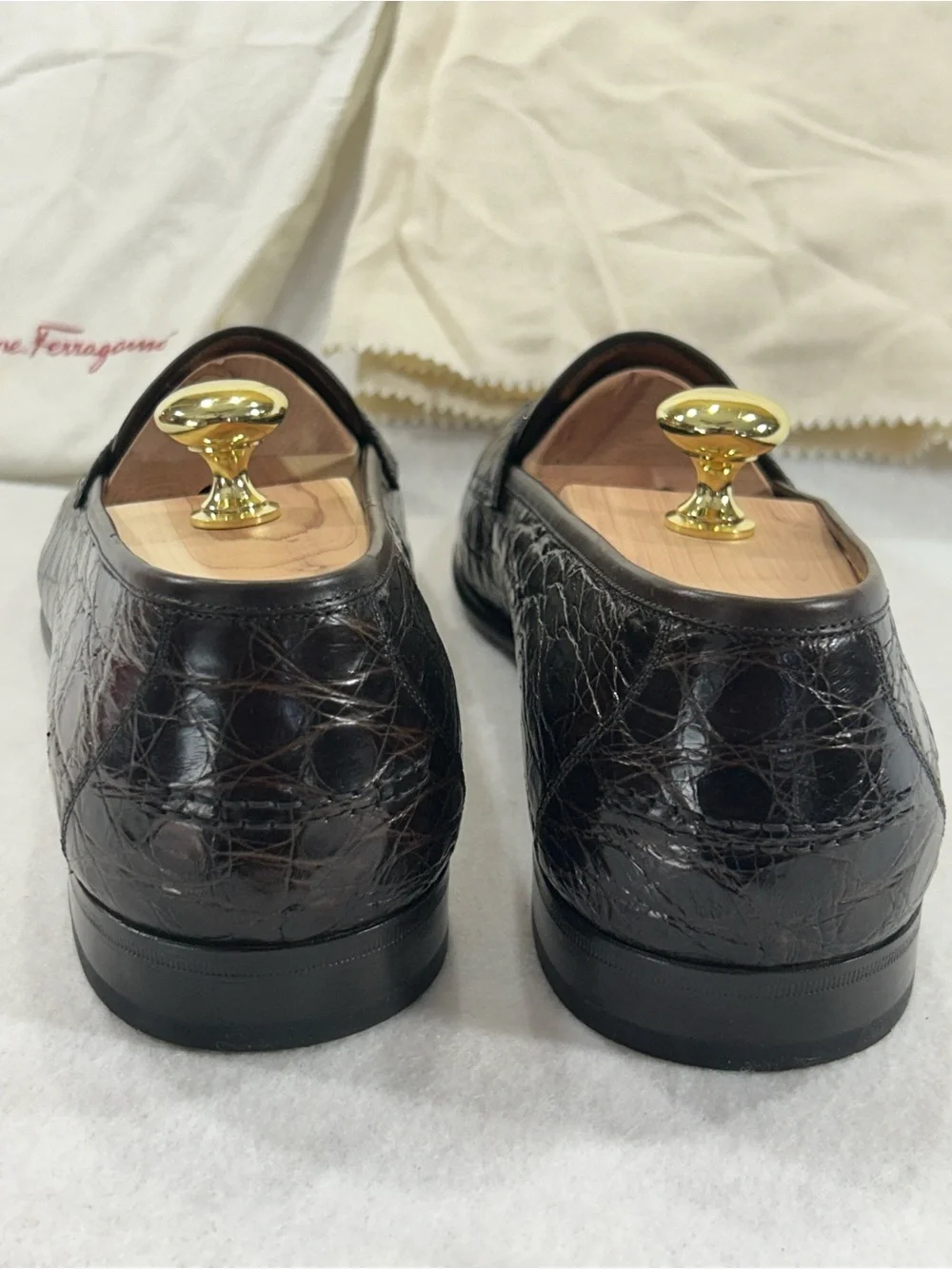 Salvatore Ferragamo Texas Dark Brown Crocodile Penny Loafers Men's 10.5 D Italy